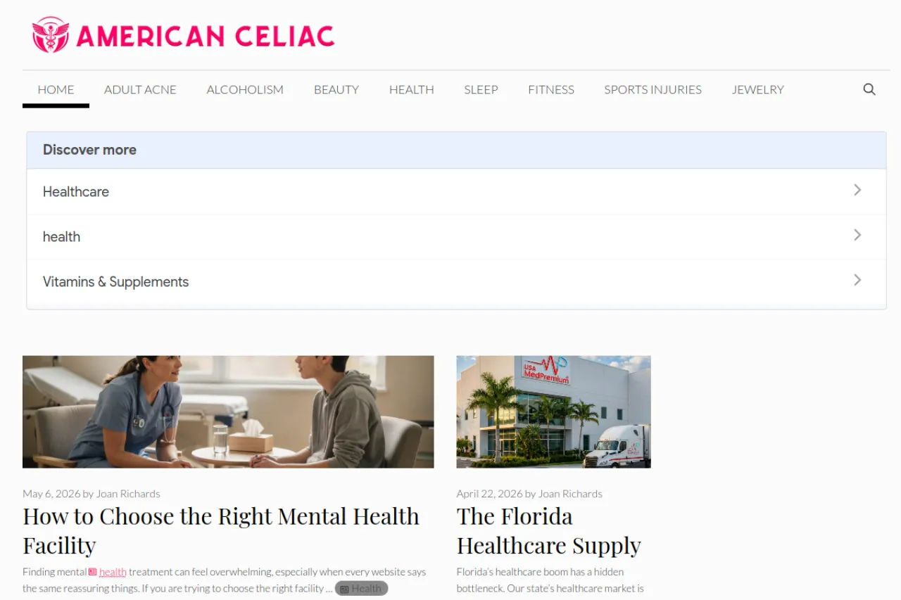 americanceliac.org web sitesi ekran görüntüsü - DA 67