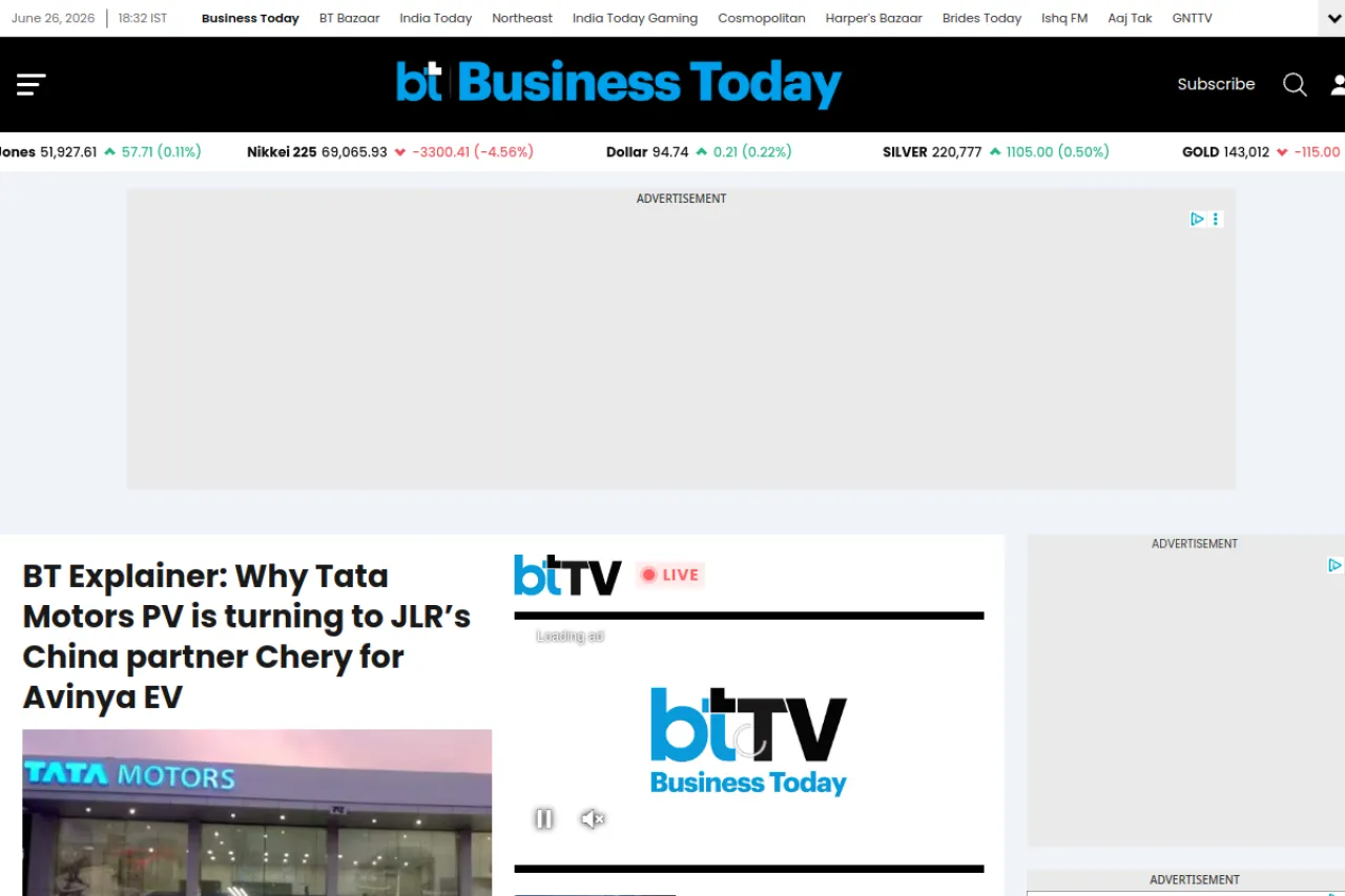 businesstoday.in web sitesi ekran görüntüsü - Haber - DA 80
