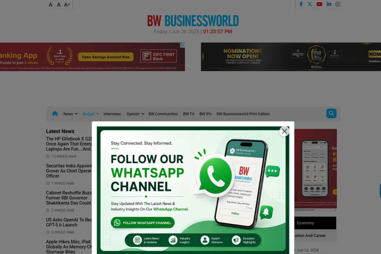 businessworld.in web sitesi ekran görüntüsü - Dünya - DA 76
