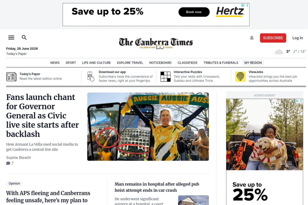 canberratimes.com.au web sitesi ekran görüntüsü - Haber - DA 86