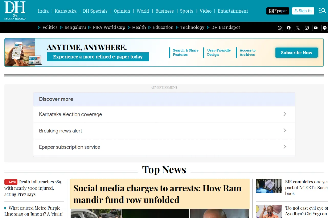 deccanherald.com web sitesi ekran görüntüsü - Haber - DA 85