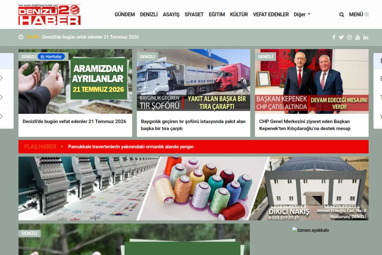 denizli20haber.com web sitesi ekran görüntüsü - Haber - DA 18