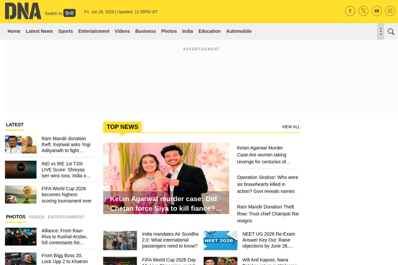 dnaindia.com web sitesi ekran görüntüsü - Haber - DA 88