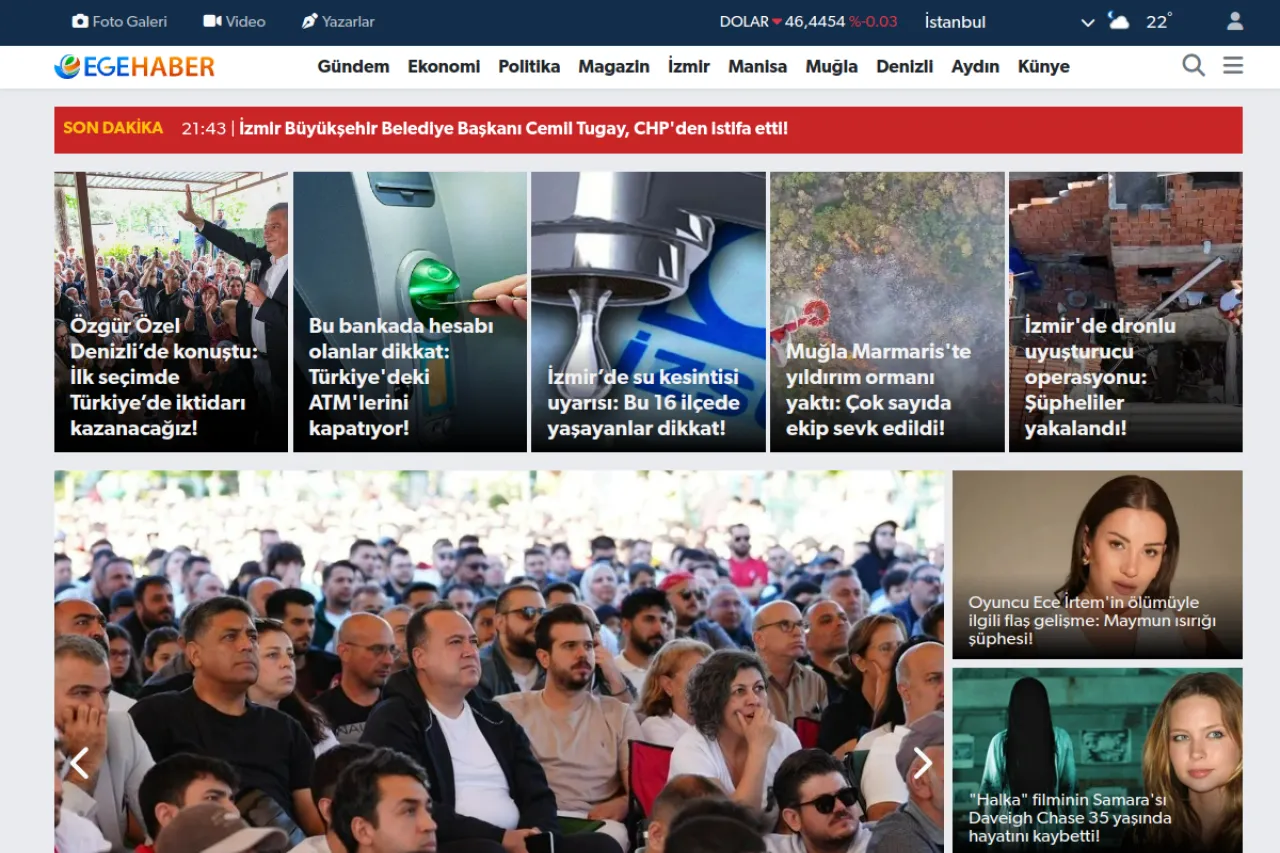 egehaber.com web sitesi ekran görüntüsü - Haber - DA 40