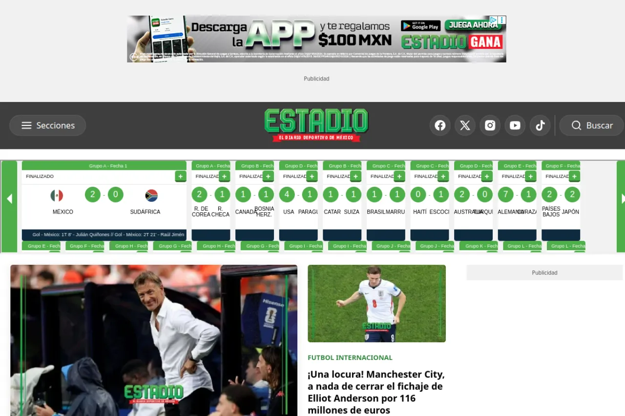 estadiodeportes.mx web sitesi ekran görüntüsü - Haber - DA 50