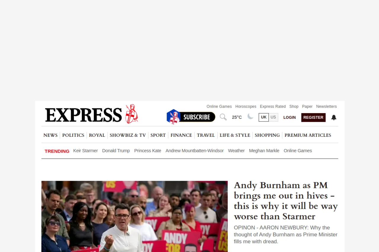 express.co.uk web sitesi ekran görüntüsü - Haber - DA 93