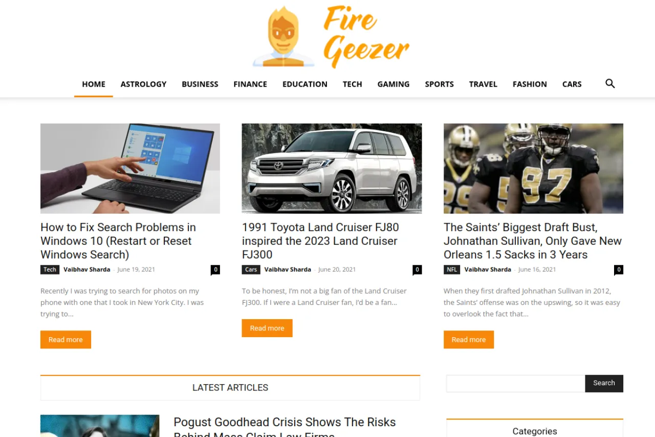 firegeezer.com web sitesi ekran görüntüsü - DA 36