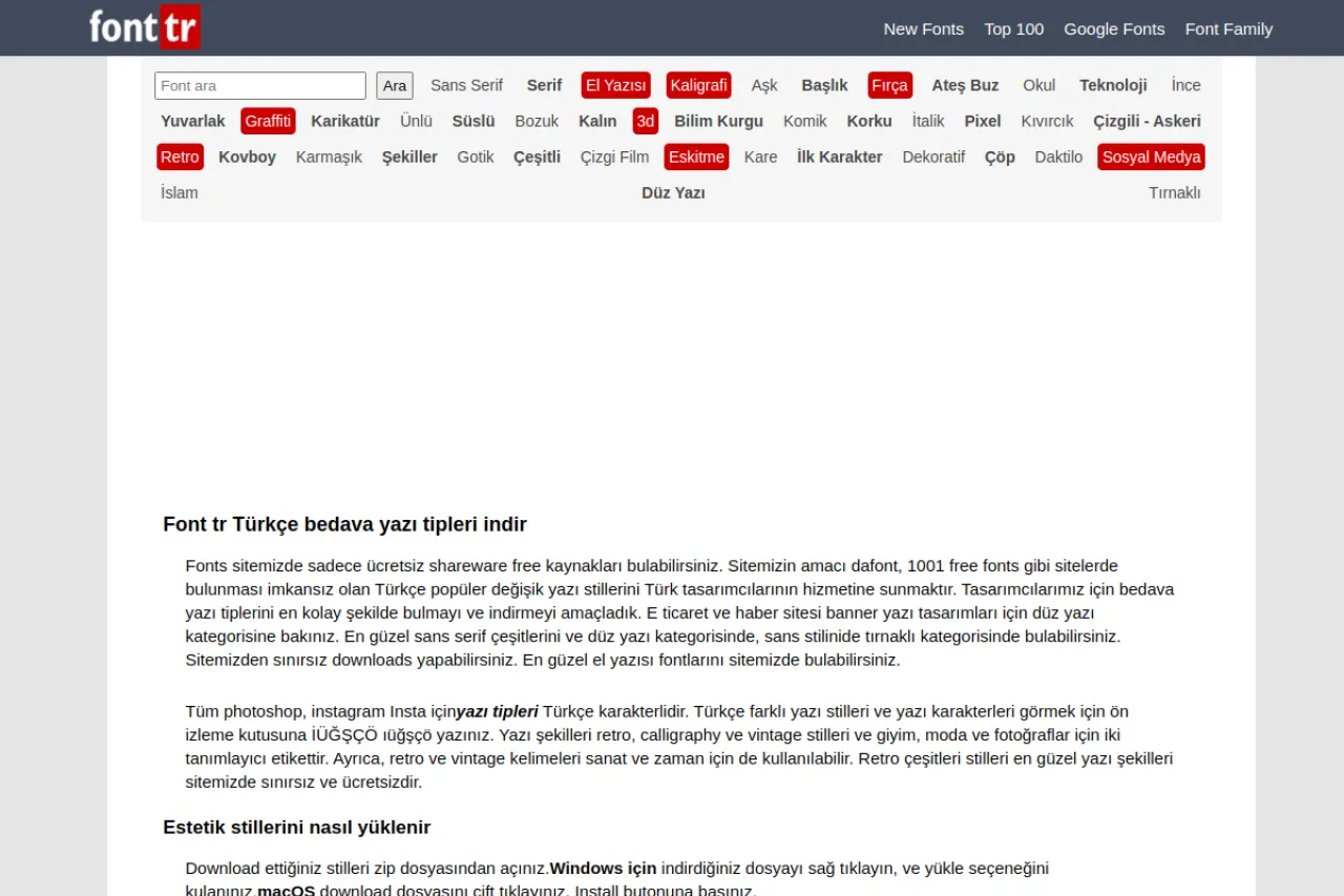 fonttr.com web sitesi ekran görüntüsü - DA 63