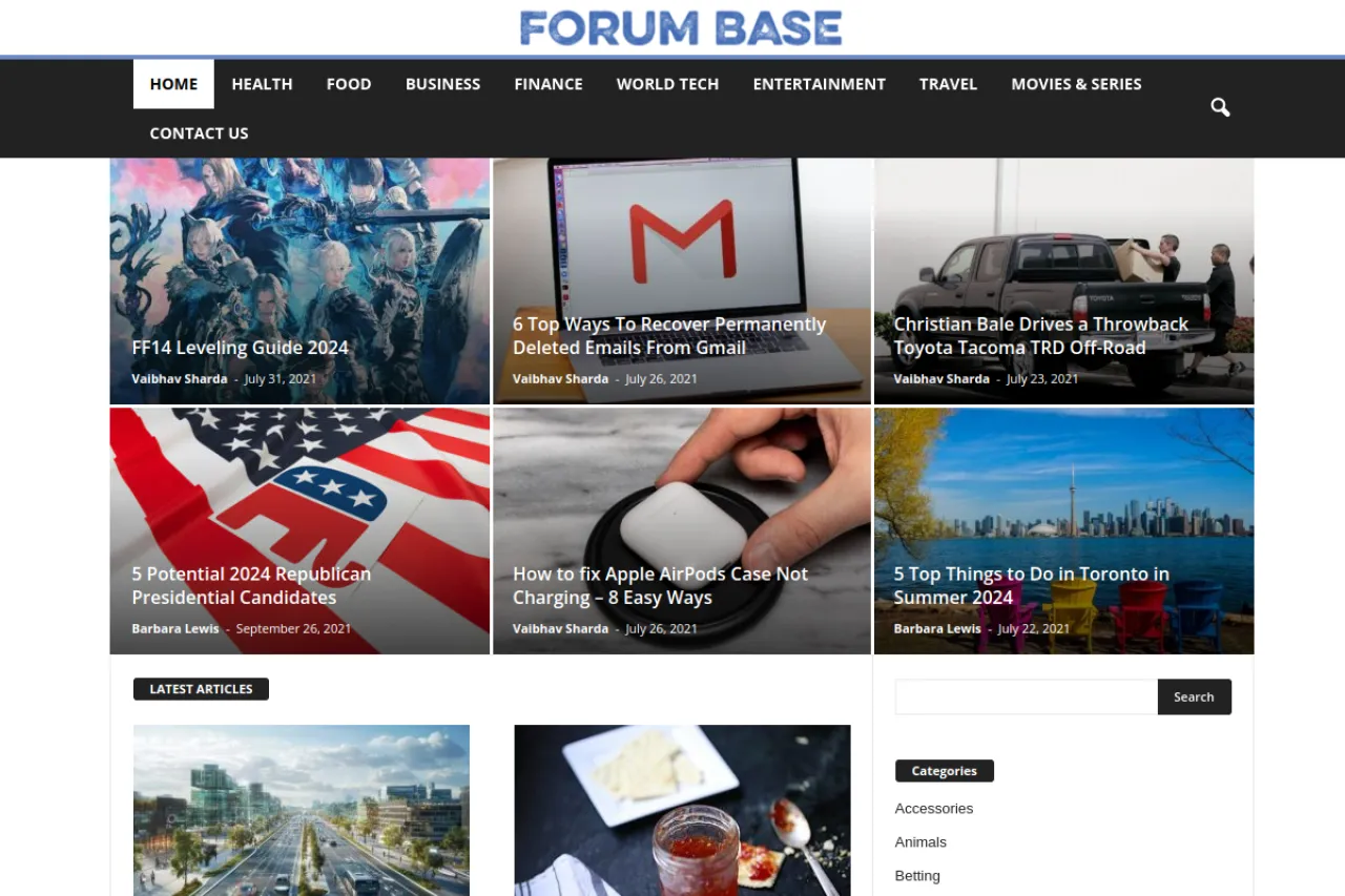 forumbase.org web sitesi ekran görüntüsü - DA 68
