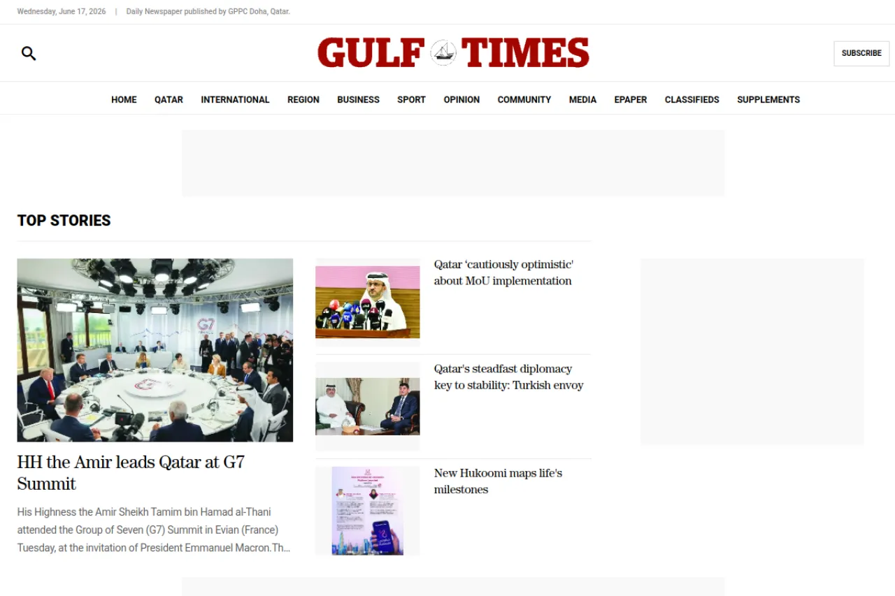 gulf-times.com web sitesi ekran görüntüsü - Haber - DA 75