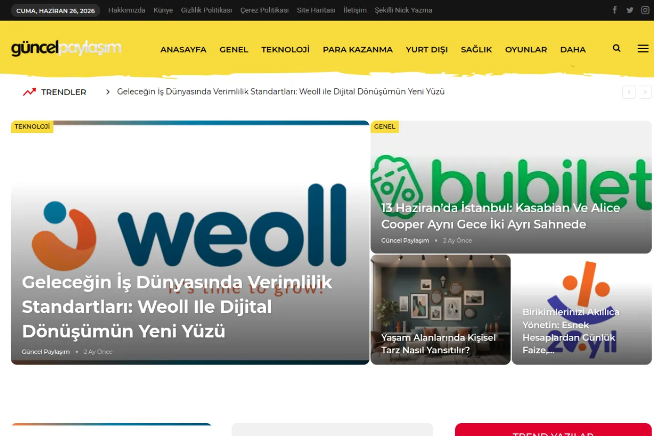 guncelpaylasim.com web sitesi ekran görüntüsü - DA 56