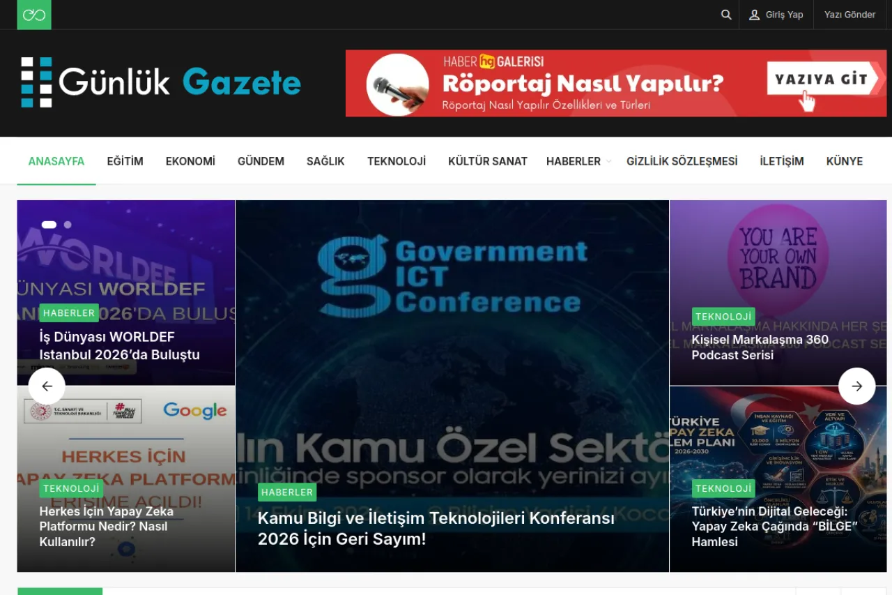 gunlukgazete.com.tr web sitesi ekran görüntüsü - Haber - DA 55
