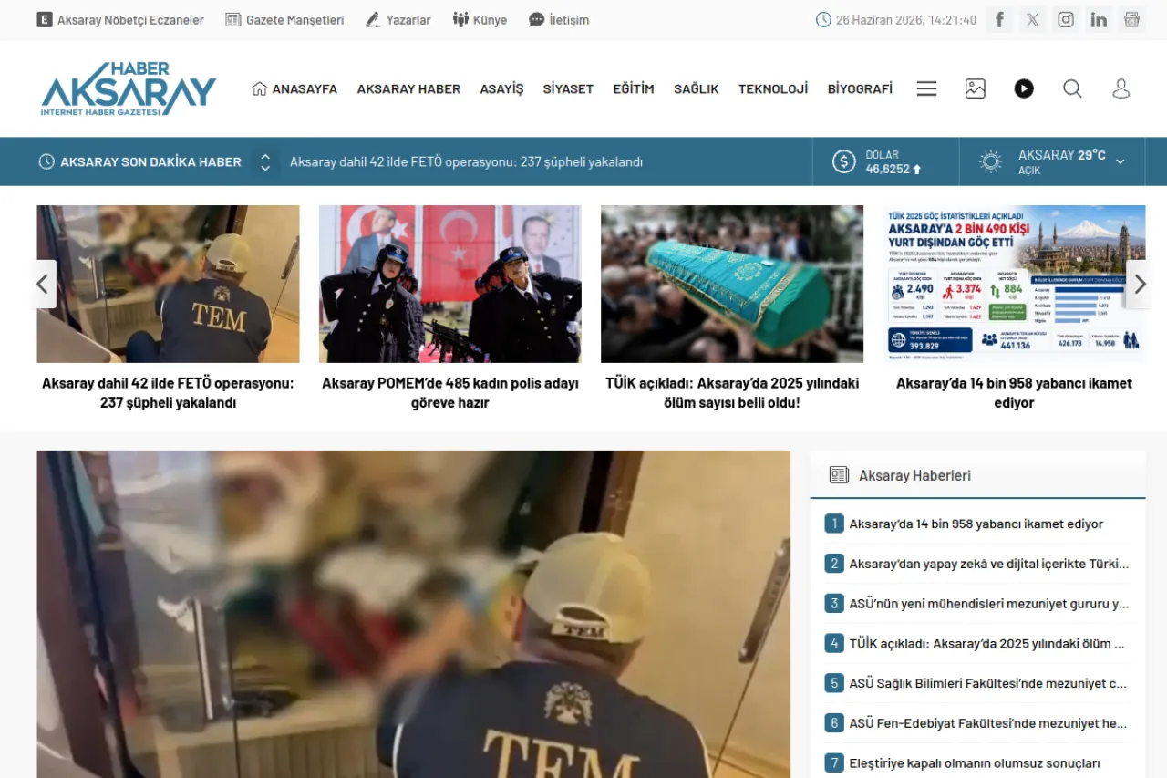 haberaksaray.com web sitesi ekran görüntüsü - Haber - DA 54