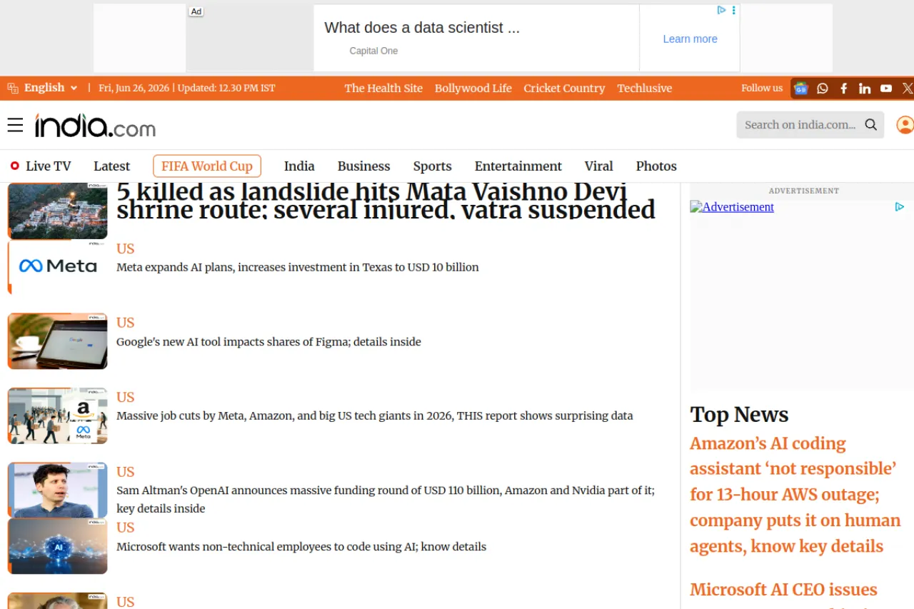 india.com web sitesi ekran görüntüsü - Haber - DA 90