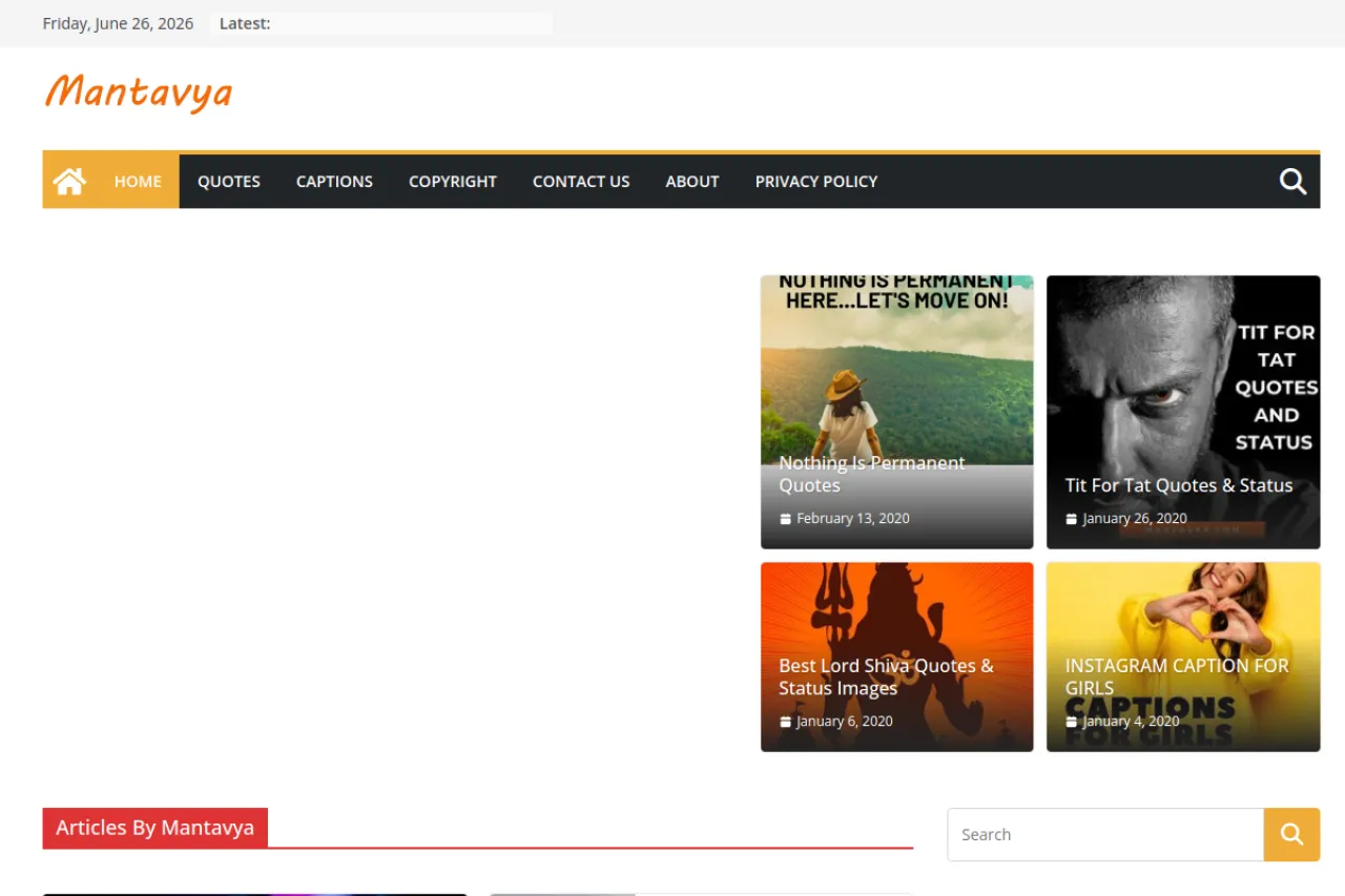 mantavya.com web sitesi ekran görüntüsü - DA 61