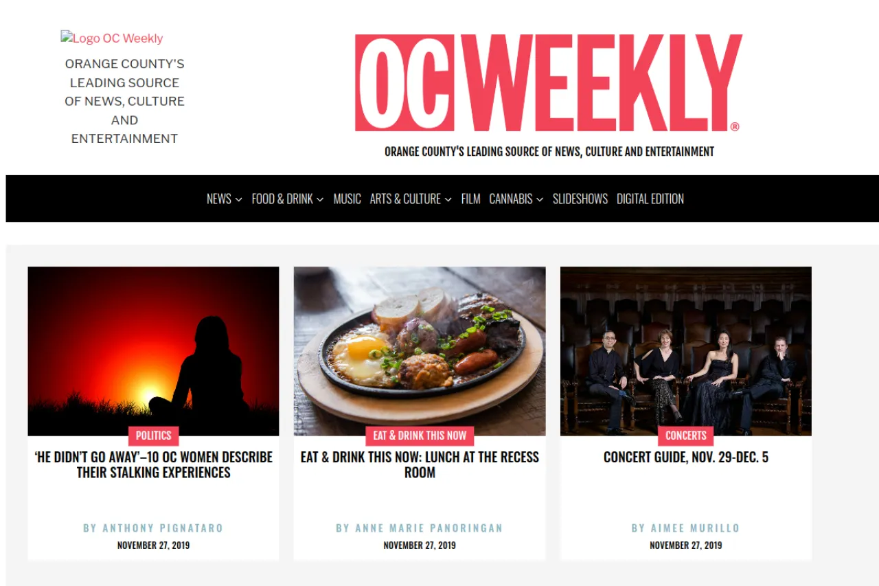 ocweekly.com web sitesi ekran görüntüsü - Haber - DA 75