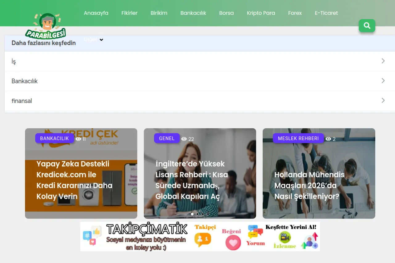 parabilgesi.com web sitesi ekran görüntüsü - Ekonomi - DA 60