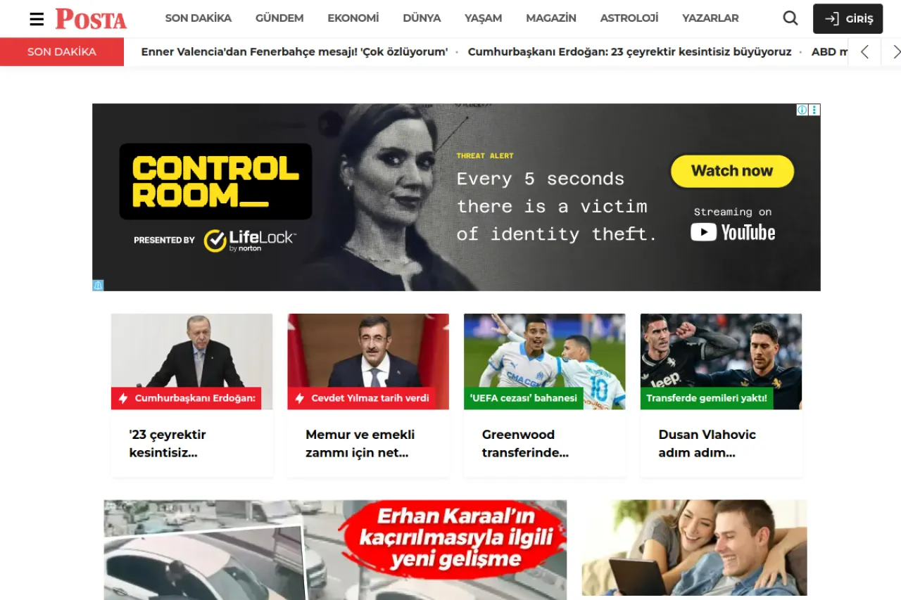 posta.com.tr web sitesi ekran görüntüsü - Haber - DA 77
