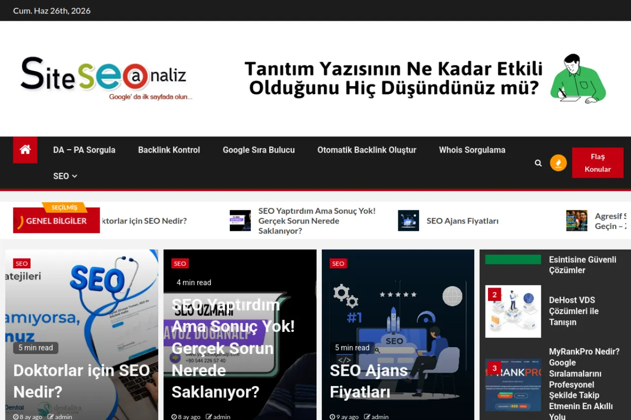 siteseoanaliz.com web sitesi ekran görüntüsü - DA 55