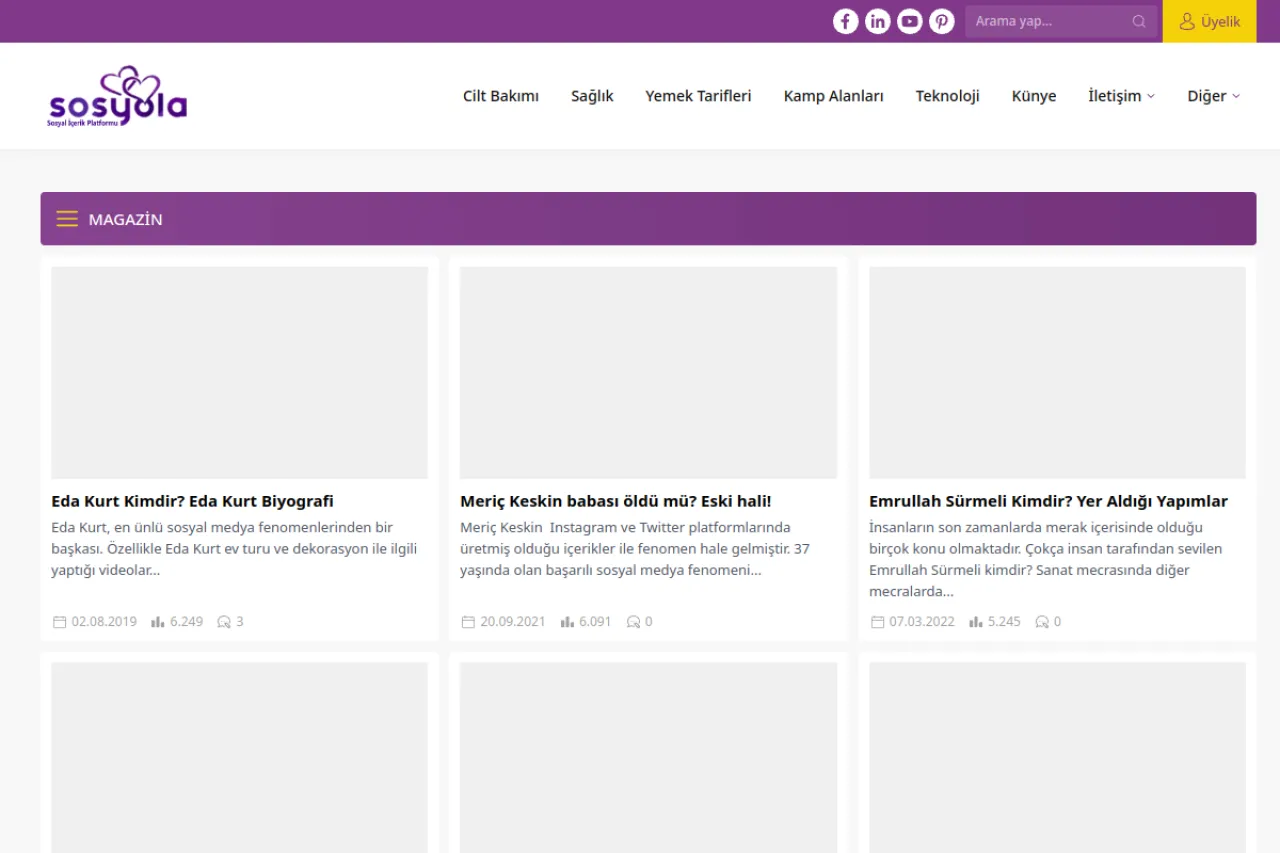 sosyola.com web sitesi ekran görüntüsü - DA 57
