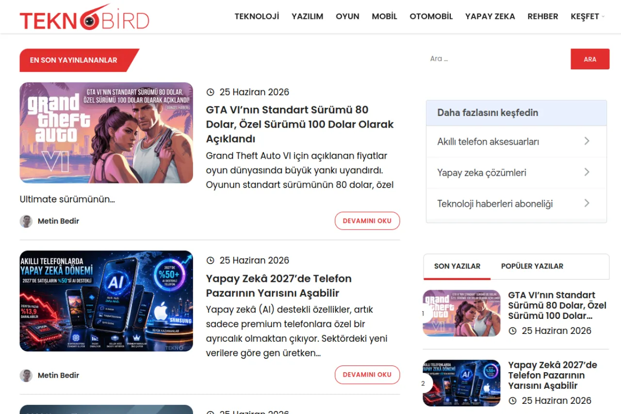 Teknobird web sitesi ekran görüntüsü - Teknoloji - DA 56