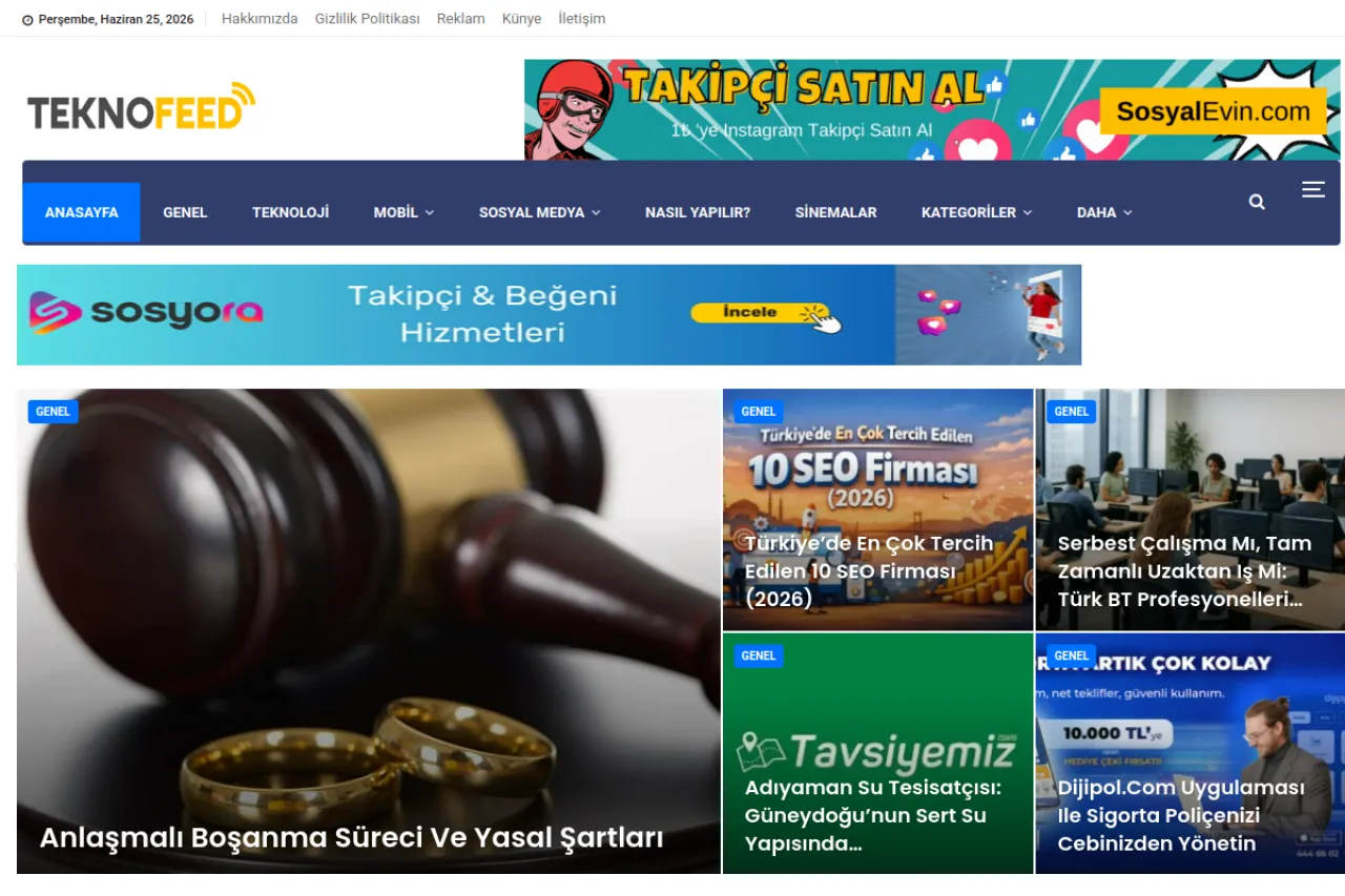 teknofeed.com web sitesi ekran görüntüsü - DA 55