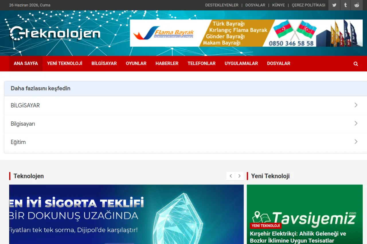 teknolojen.com web sitesi ekran görüntüsü - DA 55