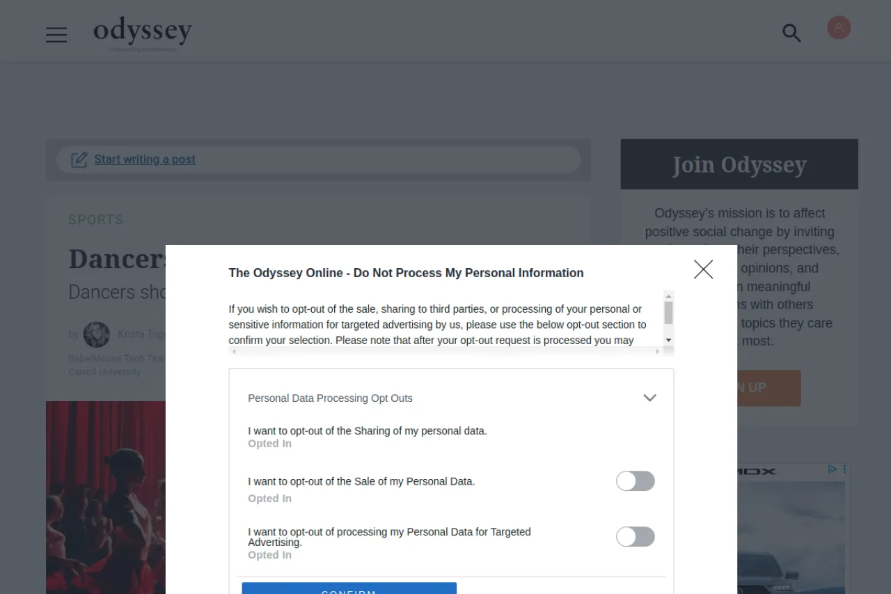 theodysseyonline.com web sitesi ekran görüntüsü - DA 86