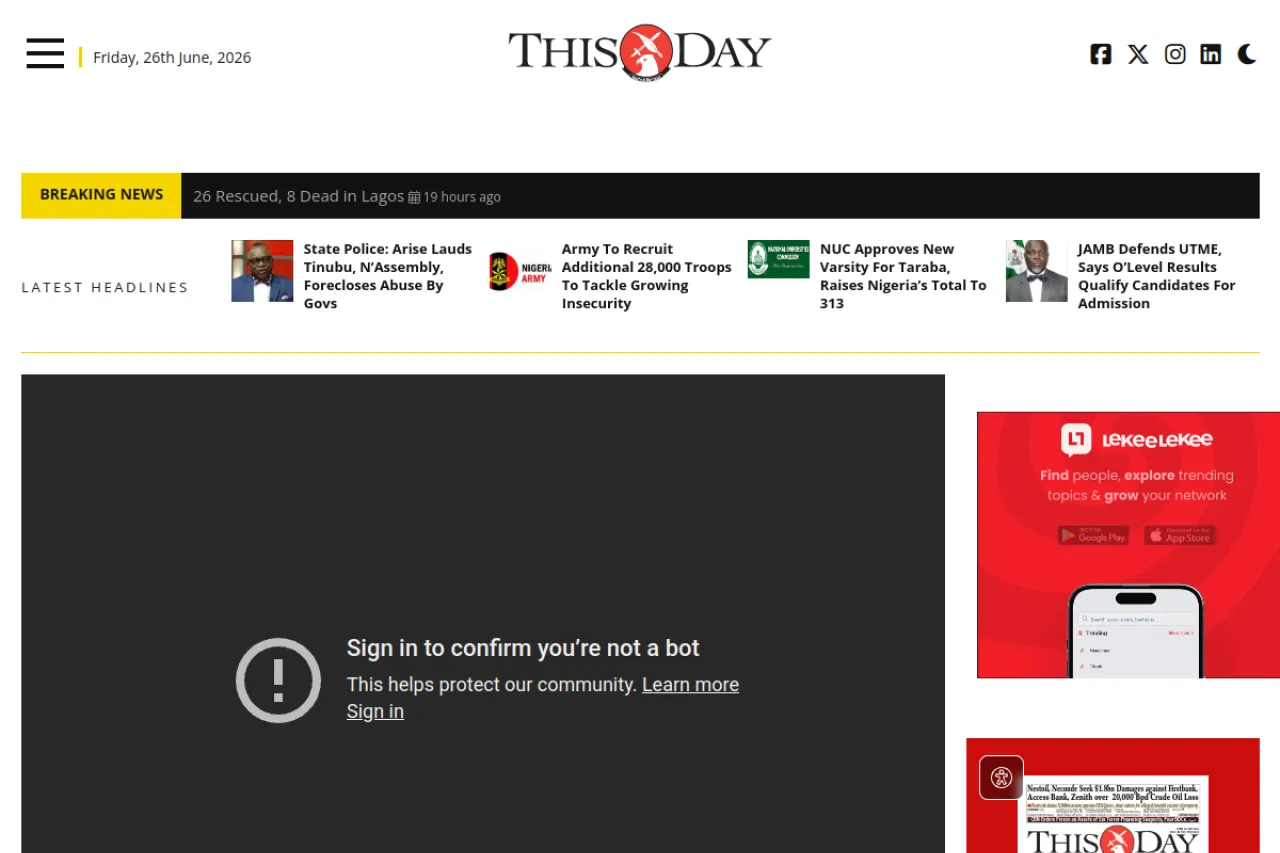 thisdaylive.com web sitesi ekran görüntüsü - Haber - DA 79