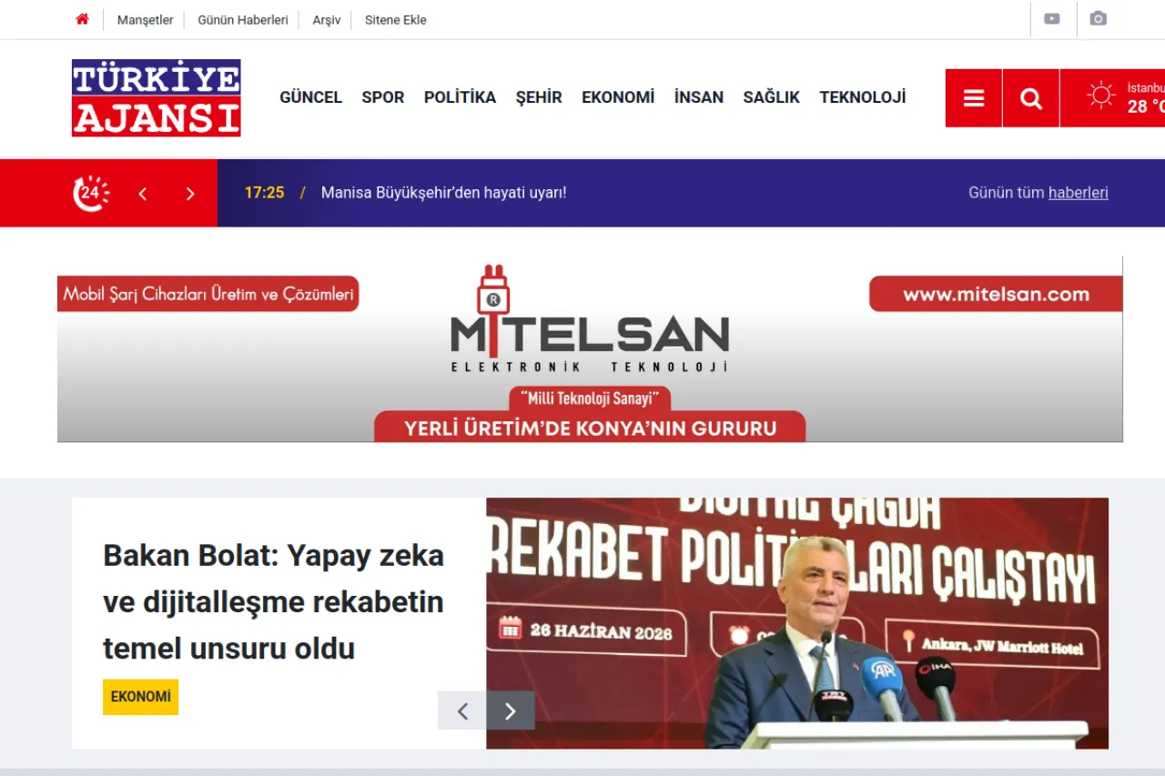 Türkiye Ajansı web sitesi ekran görüntüsü - Haber - DA 54