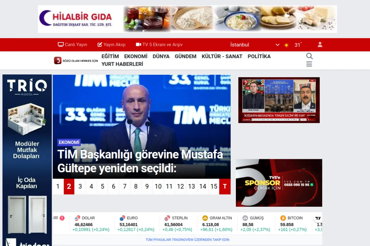 tv5.com.tr web sitesi ekran görüntüsü - DA 34