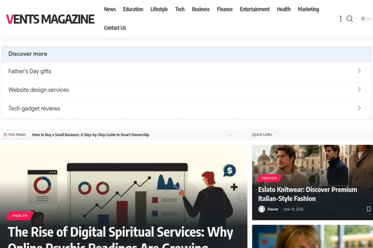 ventsmagazine.co.uk web sitesi ekran görüntüsü - DA 57