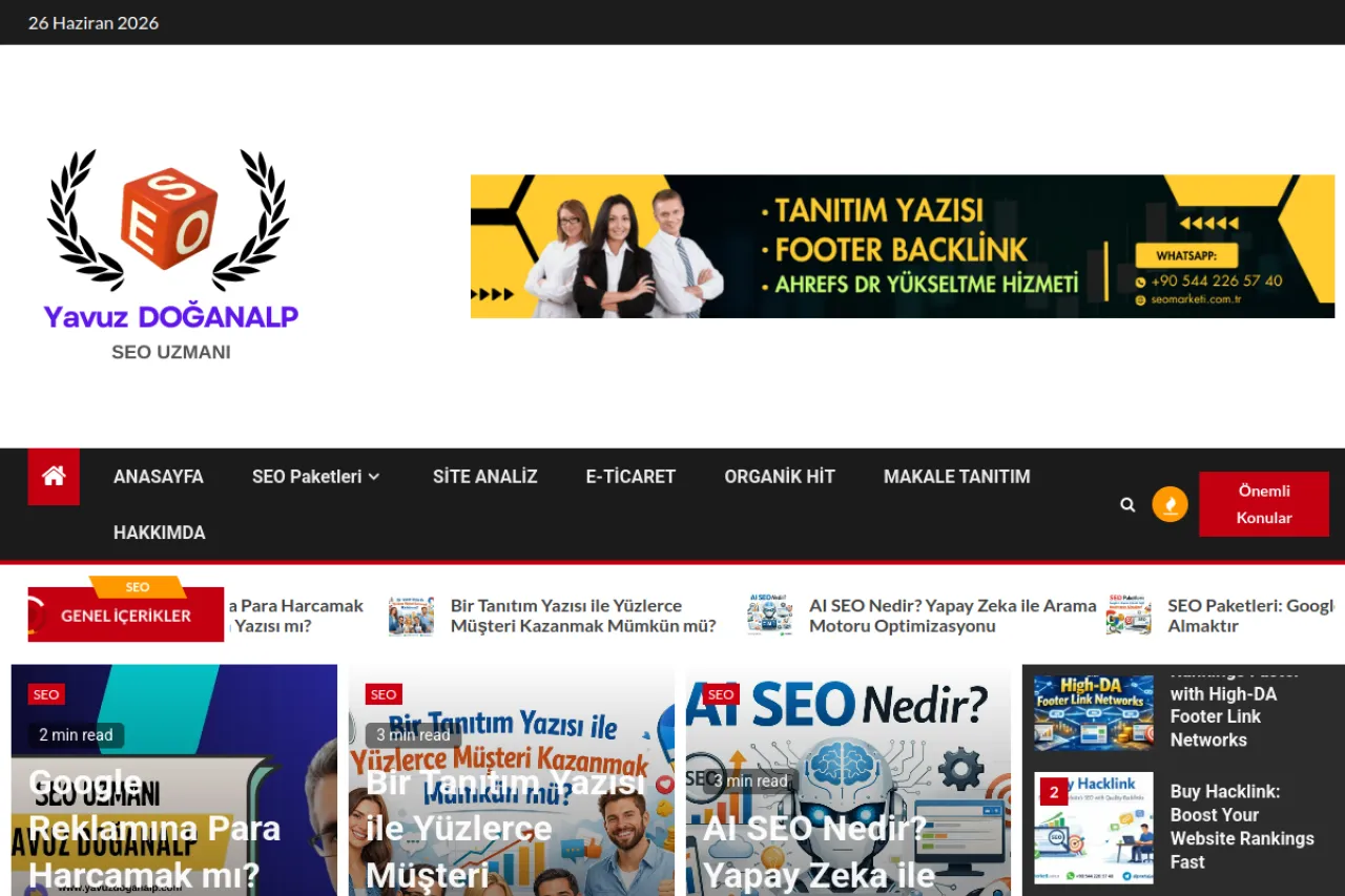 Yavuz DOĞANALP - SEO Danışmanlığı - Dijital Pazarlama web sitesi ekran görüntüsü - Teknoloji - DA 56